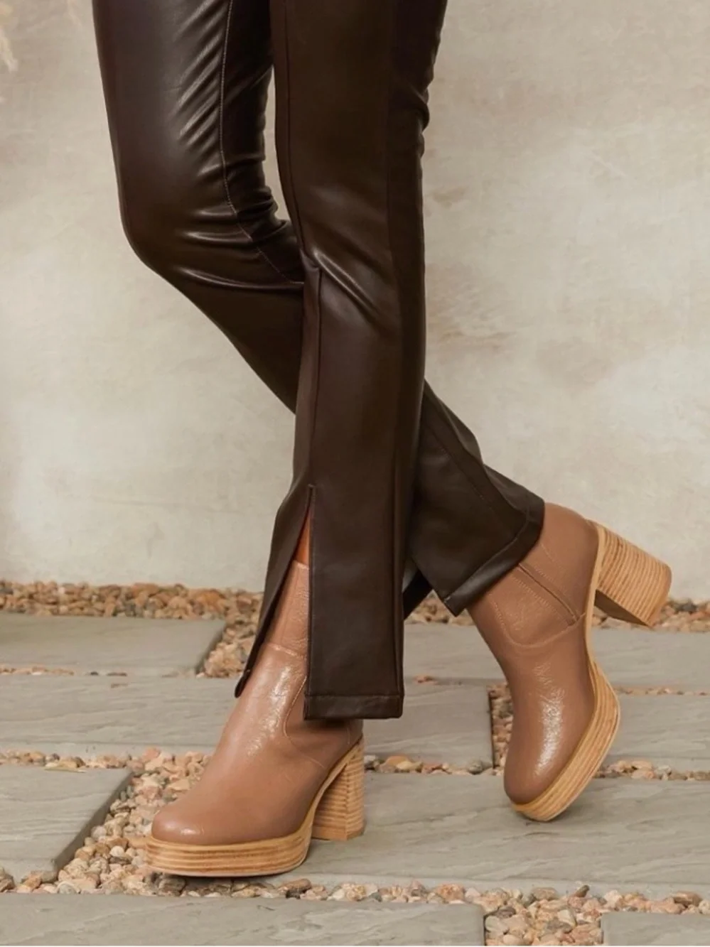 Oasis Society Chunky Platform Ankle Boots Mauve Tan Block Heel Booties Size 9